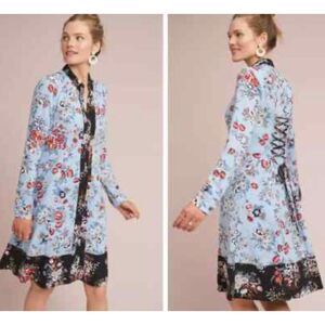 Maeve by Anthropologie Leyster Shirt Dress Women’s Sz 0 Floral Tie Back